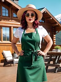 A seductive brunette with tanned skin sipping wine at a ski lodge in the afternoon sun